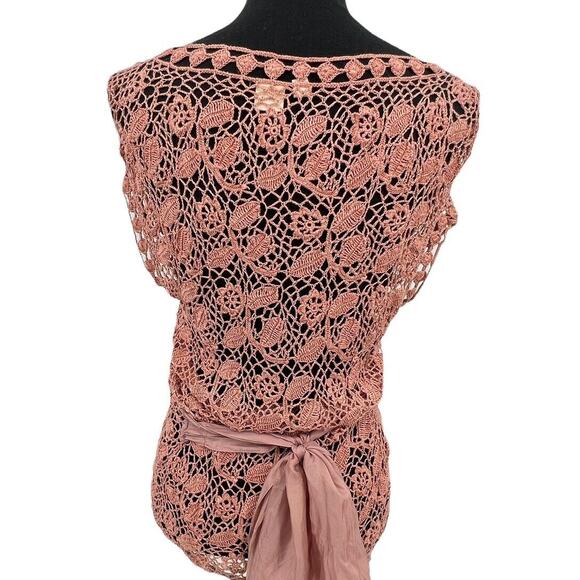 Anthropologie Moth Womens Linen Rayon Floral Crochet Knit Lace Sweater Small - Picture 2 of 6